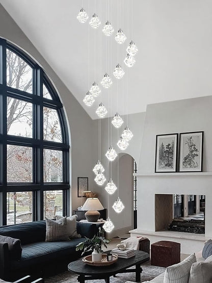 20-Light Modern Chandelier for Foyer Crystal Chandeliers for Living Room Silver Pendant Light Fixture Staircase Chandelier for High Ceilings Dimmable LED Hanging Light with Remote