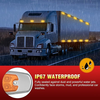 Nilight 20 Pack 6.3 Inch Rectangle Amber Side Marker Lights 12 LED 3 Functions (High/Low/Strobe) IP67 Waterproof Stainless Steel Chrome Bezel 12V Surface Mount for Truck Trailer RV SUV Boat