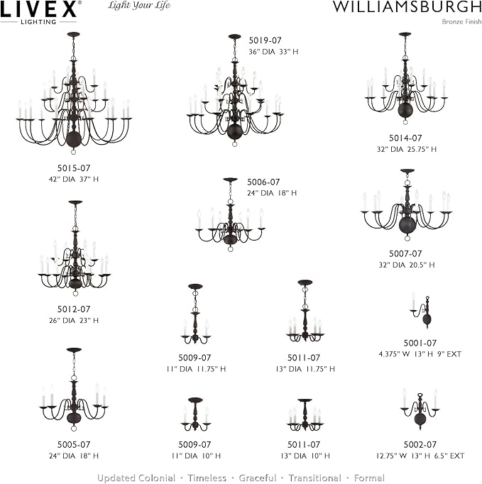 Livex Lighting 5006-07 Williamsburgh 6-Light Chandelier, Bronze,18Hx24W