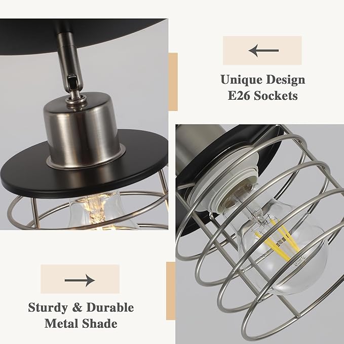 Brushed Nickel Kitchen Light Fixture Ceiling Mount, Semi Flush Mount Ceiling Light, Multi-Directional Track Ceiling Lighting for Kitchen Farmhouse Hallway Dining Room Entryway (Black & Brushed Nickel)