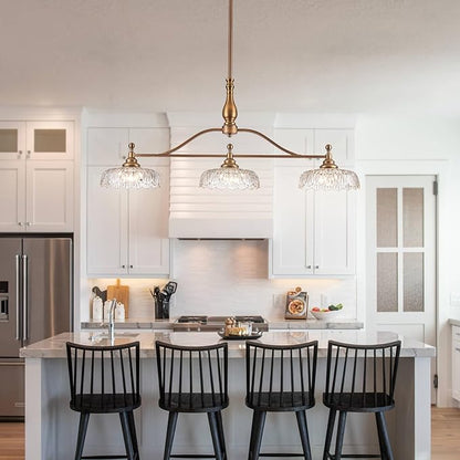 HDDFL Chandeliers Pendant Light Fixture Vintage Pendant Lighting Fixtures 3 Lights Chandelier Matte Brass Kitchen Glass Hanging Lamp for Island Dining Room Living Room