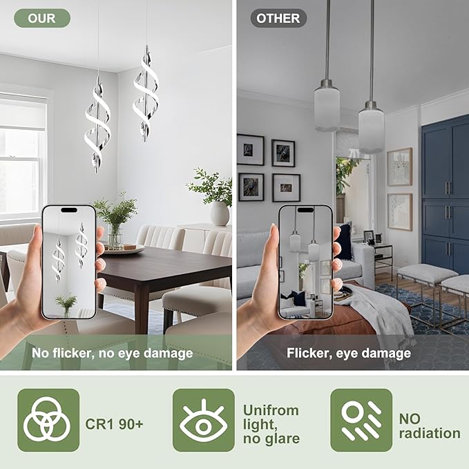 Modern LED Pendant Light Fixtures 4000K Pendant Lights Chrome Hanging Lamp for Dining Room Bedroom Living Room (1 Pack)