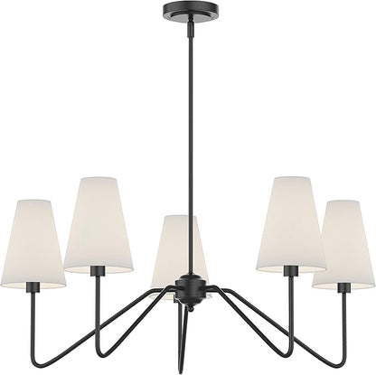 Electro bp;30" Dia 5-Arm Classic Chandeliers Matt Black with White Linen Shades,Light Fixture for Dining Room,Living Room,Bedroom,E12,200W;