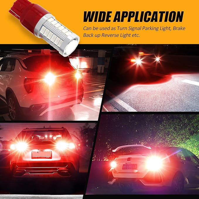 Auxbeam 7440 7443 LED Bulbs Brilliant Red for Tail Lights T20 7441 7444 Replacement Kit for Stop Brake Lights, 33-SMD LED Chips with Projector, Pack of 2 (Need Resistors)