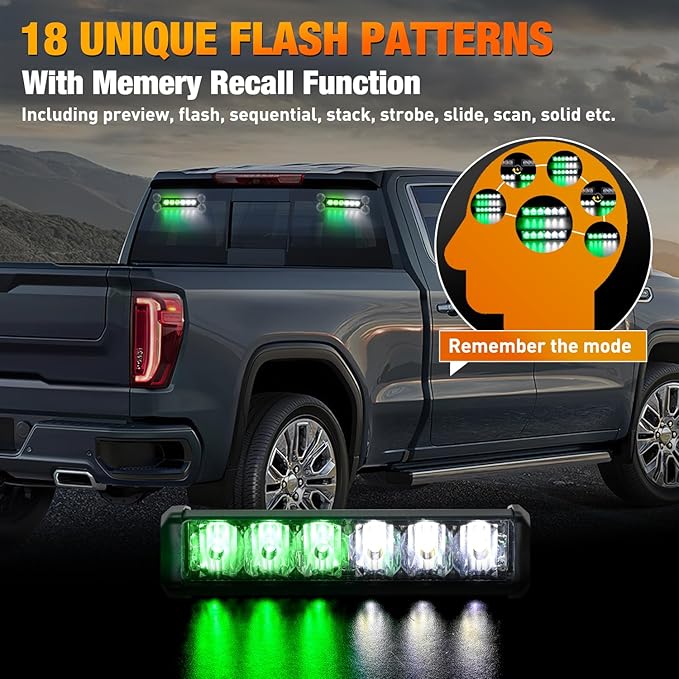 Nilight 12LED Emergency Strobe Traffic Advisor Light Bar 2 in 1 Green White Dash Warning Safety Flashing Lights Front/Rear Windshield Construction Lights for Trucks Cars Plow Police Vehicles