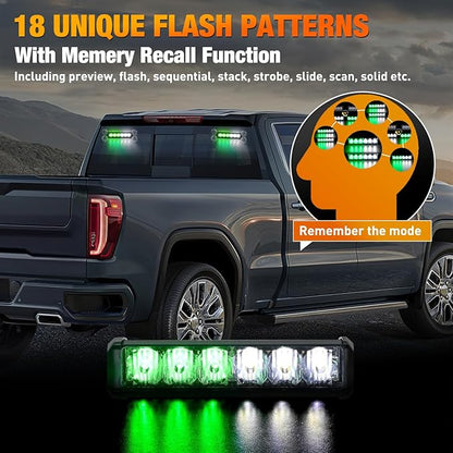 Nilight 12LED Emergency Strobe Traffic Advisor Light Bar 2 in 1 Green White Dash Warning Safety Flashing Lights Front/Rear Windshield Construction Lights for Trucks Cars Plow Police Vehicles