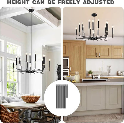 Yiisem Modern Farmhouse Black Chandelier, 16-Light Rustic Candle Chandelier, Industrial Hanging Chandeliers for Dining Room, Living Room, Kitchen, Foyer, Entryway