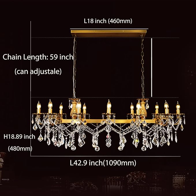 Rectangle Crystal Chandeliers Extra large modern Chandelier Island Lighting 12 Lights Candle Pendant Rectangle Hanging Ceiling Light Fixture for Dining Room Living Room Kitchen Island Entry L51.95