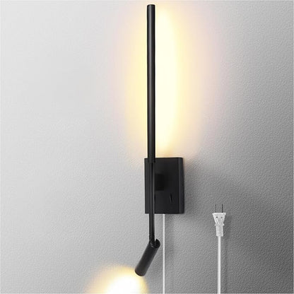 ZEROUNO Modern Plug in Wall Sconce Indoor Wall Light, Minimalist LED Line Wall Lamp with Switch, Adjustable Matte Black Wall lamp for Living Room Bedroom Hallway Reading etc