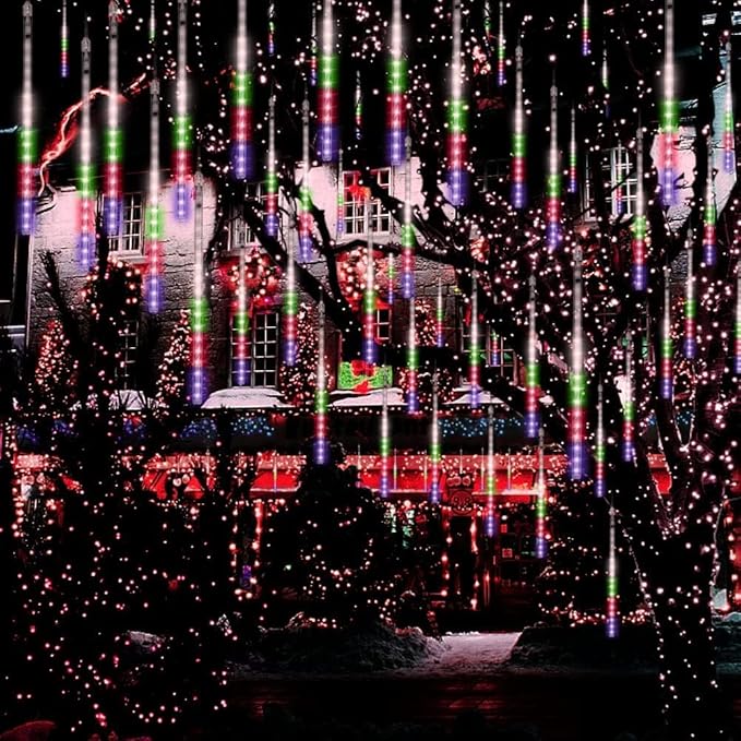 Adecorty Christmas Lights Outdoor UL Certified 24 Tubes 576 LEDs (Equivalent to 3 Sets of 8 Tubes) Meteor Shower Light Falling Rain Drop Icicle Lights for Christmas Decorations Decor, Multicolor
