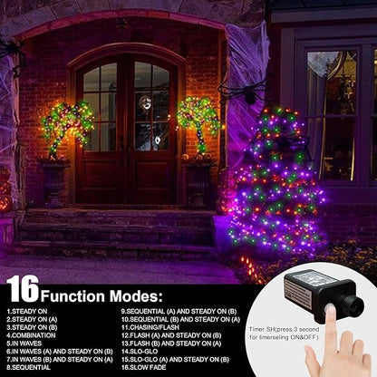 LAMPHOME Halloween String Lights, 100 LED Orange Purple Green Plug in String Lights, 16 Modes Clear Wire Fairy Mini Lights for Indoor Outdoor Halloween Party Garden Yard Home Holiday Decoration