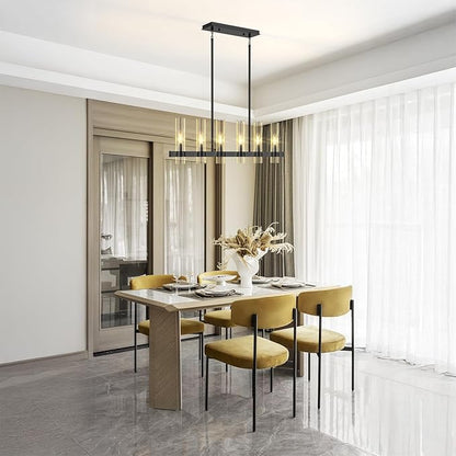 Island Lights for Kitchen,6-Light Modern Farmhouse Chandeliers for Dining Room,Large Linear Pendant Light Fixtures,Adjustable Height Hanging Dining Room Chandelier Over Table,Clear Glass Shade