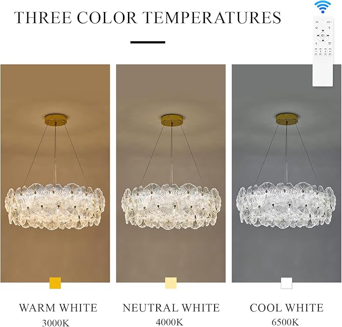 30" Luxury Glass LED Chandelier Modern Gold Dimmable 3000-6500K Large Lotus Leaf Chandeliers Light with Remote Control Contemporary for High Ceiling Living Dining Room Foyer Kitchen Entryway