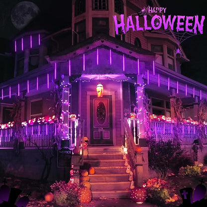 JMEXSUSS 2 Pack Purple Solar Halloween Lights, 16 Tube 288 LED Solar Meteor Shower Rain Lights, Christmas Light Outdoor Waterproof for Tree Halloween Christmas Decorations