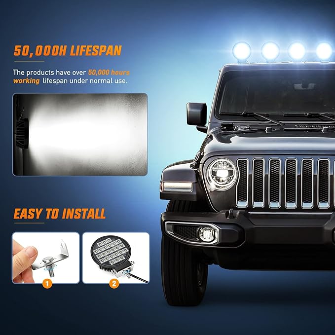 Nilight 4.3 Inch Round Utility LED Work Light W/Integrated Toggle Switch, 2PCS 72W 5760LM 150° Flood Lamp for Offroad Heavy Equipment Vehicles Truck Tractor Golf cart Boat ATV UTV