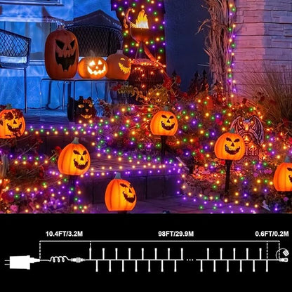 LAMPHOME 99ft Halloween Lights, 300 LED Transparent Wire Fairy Starry String Light Plug in, 16Lighting Modes for Indoor Outdoor Xmas Tree Wedding Party Decoration (Orange Purple Green)