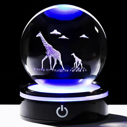 YWHL Giraffe Gifts for Women Men, 3D Giraffe Figurine Crystal Ball Decor with Colorful Light Base, Gifts for Giraffes Lovers on Birthday(80mm)