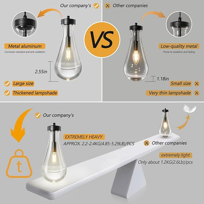 Raindrop Pendant Lights Kitchen Island Set of 2 Teardrop Black Hanging Light Fixtures Clear Solid Glass Pendant Light Modern Chandeliers for Dining Room Porch Corridor Living Room…