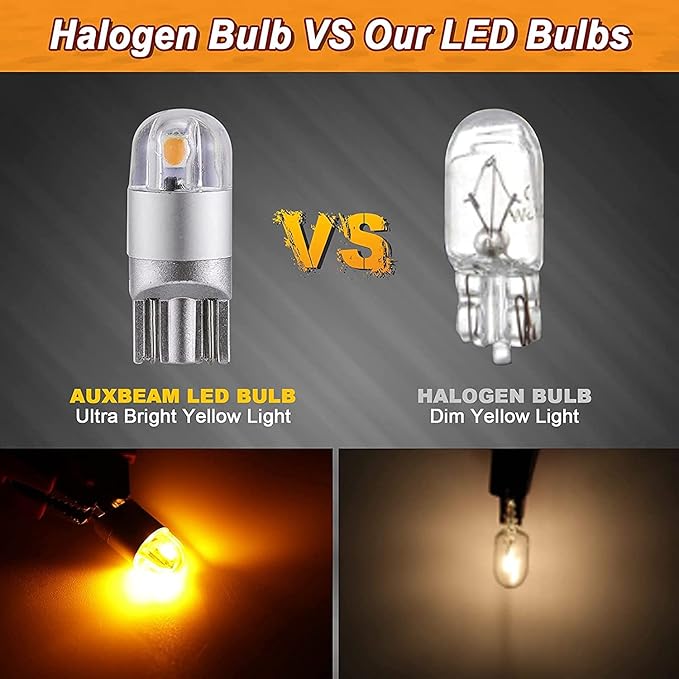 Auxbeam 194 T10 LED Bulbs Amber, Non-Polarity Extremely Bright 168 W5W Car Interior Lights, Replacement Bulb for License Plate lights, Dome Map Light, Dashboard Lights, 10 PCS