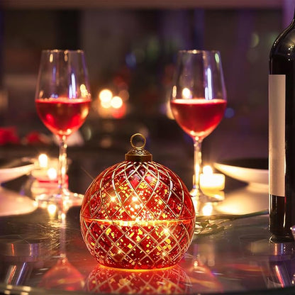 Birthday Glass Flameless LED Candles Wedding Decorative Light Birthday Gift for Her,Battery Operated Flickering Electric LED Ball Candles,Jar Candle for Home Party with Glass Cover Gifts for Wife(Red)