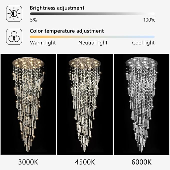 D32'' x H100'' Modern Crystal Chandelier High Ceiling Chandeliers for Entryway Glam Chandelier Large Raindrop Chandeliers LED Dimmable Light Fixtures for Staircaes Foyer Hallway Living Room Silver