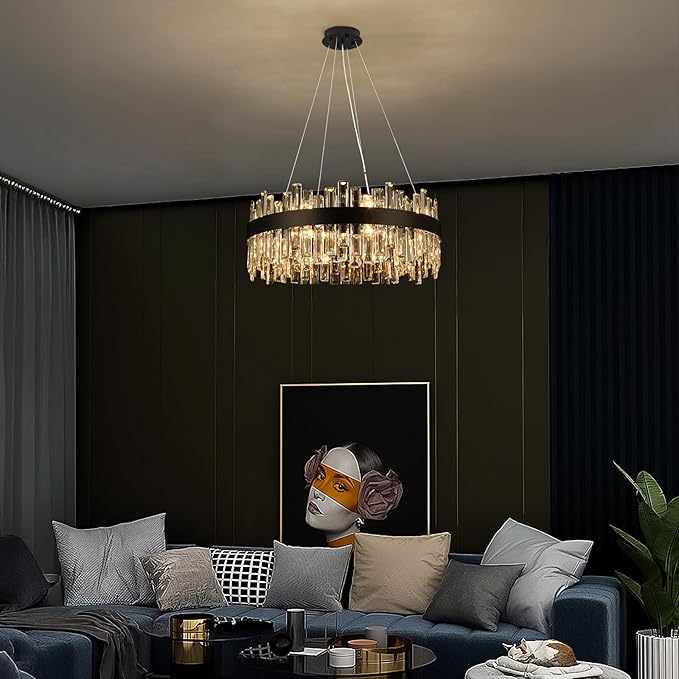 Crystal Chandeliers for Dining Room Lights Fixtures, 16 Lights Luxury Gold Modern Chandeliers for Bedroom, 2-Tier Round Crystal Lighting Fixtures for Living Room Entryway Kitchen Island D24 Inch