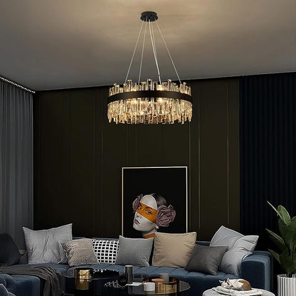 Crystal Chandeliers for Dining Room Lights Fixtures, 16 Lights Luxury Gold Modern Chandeliers for Bedroom, 2-Tier Round Crystal Lighting Fixtures for Living Room Entryway Kitchen Island D24 Inch