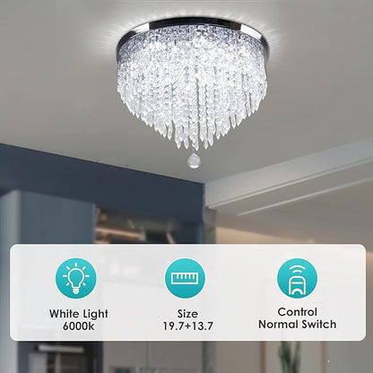 19.7" Modern Crystal Chandeliers LED 5 Tier Crystal Ceiling Light Fixture Flush Mount Round Ceiling Chandeliers for Dining Room Bedroom, 6500 K Cool White