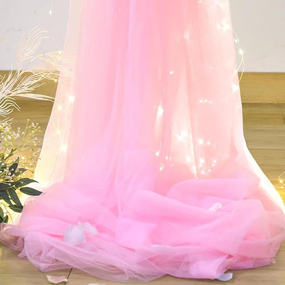 10ft×12ft Pink Tulle Backdrop Curtains with Lights String for Parites Pink Sheer Backdrop Curtains for Baby Shower Girls Birthday Party Wedding Bridal Shower Photo Shoot Background 2 Panels 5×12ft