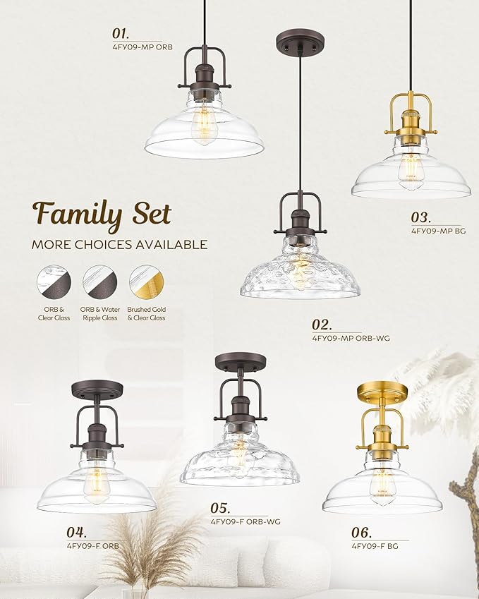 FEMILA Semi Flush Mount Ceiling Light, Farmhouse Close to Ceilight Lighting Fixture, Champagne Bronze Finish for Dingning Room Kitchen Hallway Porch,Clear Glass Pendant Lamp Shade, 4FY09-F BG