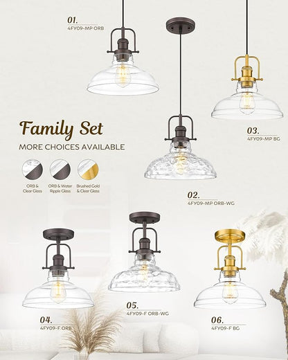 FEMILA Semi Flush Mount Ceiling Light, Farmhouse Close to Ceilight Lighting Fixture, Champagne Bronze Finish for Dingning Room Kitchen Hallway Porch,Clear Glass Pendant Lamp Shade, 4FY09-F BG