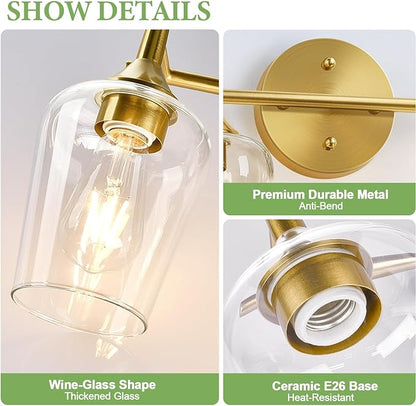 MOKATNG 2-Light Bathroom Light Fixtures, Gold Vanity Lights for Bathroom with Clear Glass, Bathroom Lighting Fixtures Over Mirror, Modern Wall lamp for Cabinet Hallway
