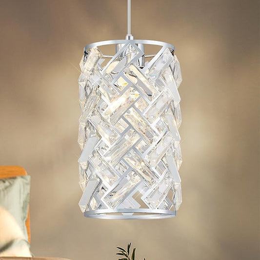 Modern Chrome Crystal Pendant Light Fixture – Adjustable Mini Chandelier Hanging Light for Kitchen Island, Dining Room, Bedroom, Hallway, or Foyer