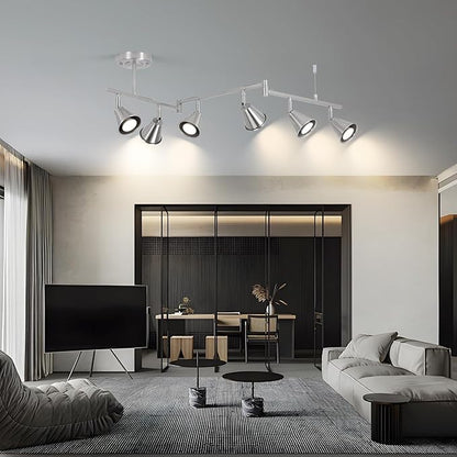 6-Light Modern Track Lighting Fixtures Ceiling, Flexible Foldable Arm and Rotatable Light Head,Nickel Kitchen Track Lighting for Kitchen Islands, Dining Rooms, Bars, Closets, Workbenches.
