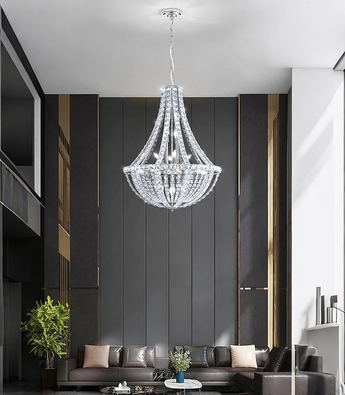 Luxury Large Empire Chandelier High Ceiling Crystal Chandeliers for Foyer Gold Light Fixture for Staircase Living Room E12 Bulbs Required