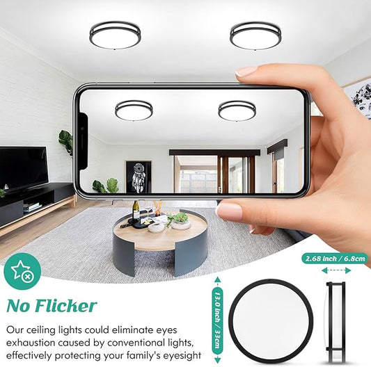 LED Ceiling Light Fixture Black, 36W 4400Lm Flush Mount Ceiling Lamps, Dimmable 5CCT 2700K/3000K/4000K/5000K/6500K, 13 Inch Super Bright Modern Bedroom Ceiling Lights for Kitchen Hallway, 1 Pack