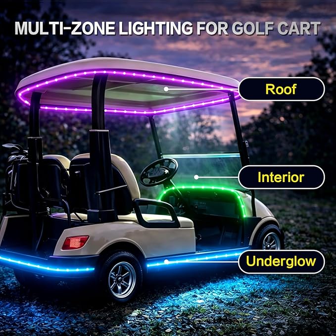 16.4FT Golf Cart Lights Battery Operated RGB+IC Dream Color Led Strip Lights for Golf Cart Canopy Roof Light, Wireless Waterproof Golf Carts Underglow Lights Strip with Remote for EZGO Yamaha Club Car