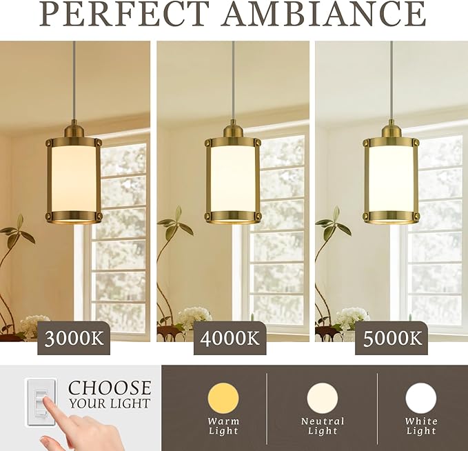 Brushed Gold Pendant Lights Kitchen Island 3 Pack, Modern Kitchen Pendant Lighting Over Island with Milk Glass, Farmhouse Brass Mini Hanging Light for Kitchen Sink Dining Room, OS-3014-3PBG