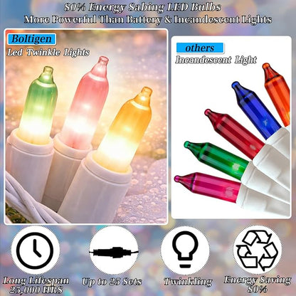 Boltigen Easter Slow Twinkle Lights with White Wire, 50 LED Christmas Pastel String Light, 14.58FT UL Certified Waterproof Connectable for Indoor Outdoor Christmas Holiday Wedding Garden Decor