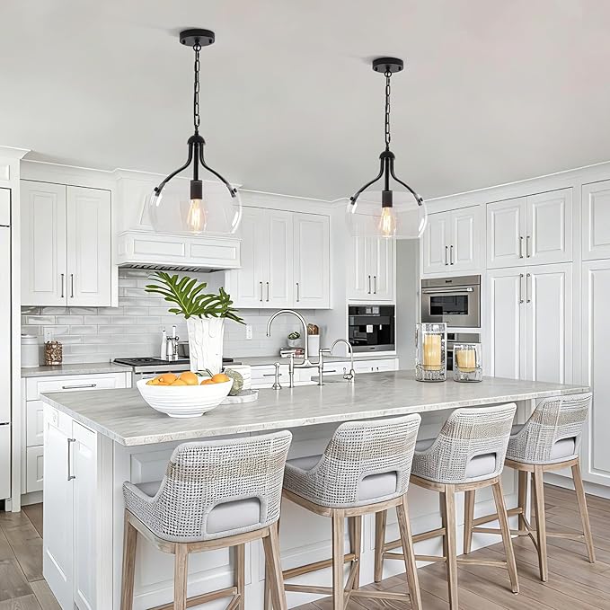 1-Lights Modern Pendant Lights Kitchen Island, Matte Black Pendant Light Fixtures with 11.8" Clear Glass Shade, Industrial Hanging Chandelier for Kitchen Entryway Bedroom Foyer
