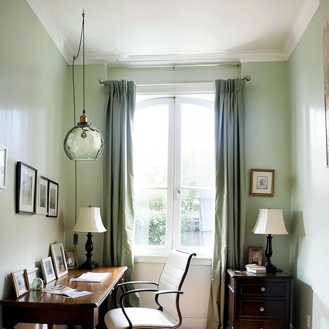 2 Pack Plug in Pendant Light Fixtures, Green Glass Pendant Lights Vintage Hanging Lamps with Hammered Glass Globe, Mid Century Brass Hanging Lights with Plug in Cord for Kitchen Bedroom