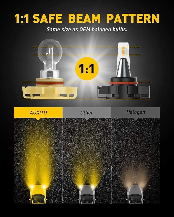 AUXITO 5202 LED Fog Light Bulbs Yellow Amber 3000K, 400% Brighter 6000 Lumens 30W High Power, 5201 PS24W PS19W 9009 12086 Fog Lamps LED DRL Bulbs Replacement for Cars Trucks, Pack of 2