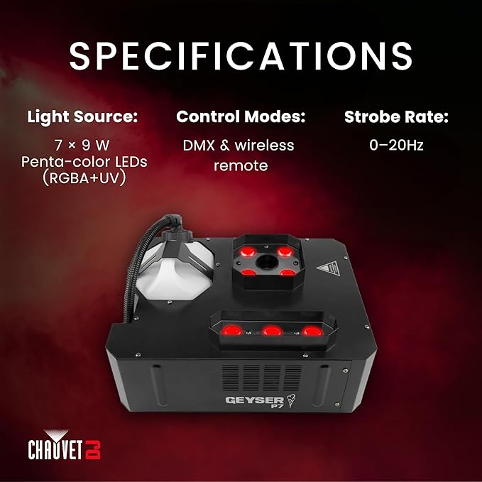 CHAUVET DJ – Geyser P7 Vertical Burst System | Pyrotechnic Style Output Without Fire Or CO2 | Dual LED Zones With RGBA UV Mixing | DMX & Wireless Remote Operation | Flexible Mounting Options