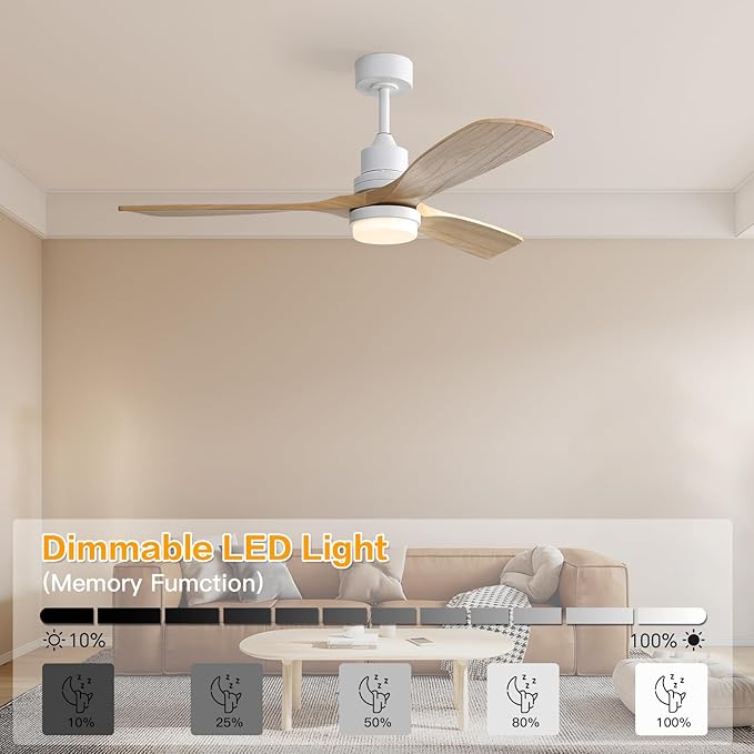 Sofucor Smart Ceiling Fan, 52" Low Profile Ceiling Fans with Lights and Remote, Compatible with Alexa/Google/App, 3-Color Light 6-Speed DC Motor Reversible Timer for Bedroom Living Room Patio Outdoor