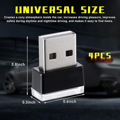 Augeny 4 PCS USB LED Car Interior Atmosphere Lamp, Plug-in USB Decor Night Light, Portable Auto Ambient Lighting Kit, Universal Vehicle Interior Accessories for Most Cars (Yellow)