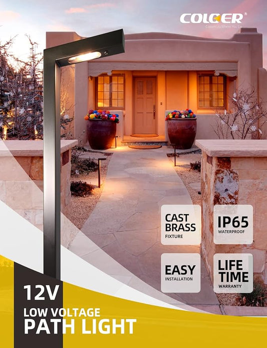 COLOER Brass Low Voltage Outdoor Pathway Lights Bronze Finish 4-Pack with 3W LED G4 Bulb,9-17V AC/DC Garden Lights Electric,Halloween Walkway Light,IP65 Waterproof,2700K Landscape Lighting(603B)