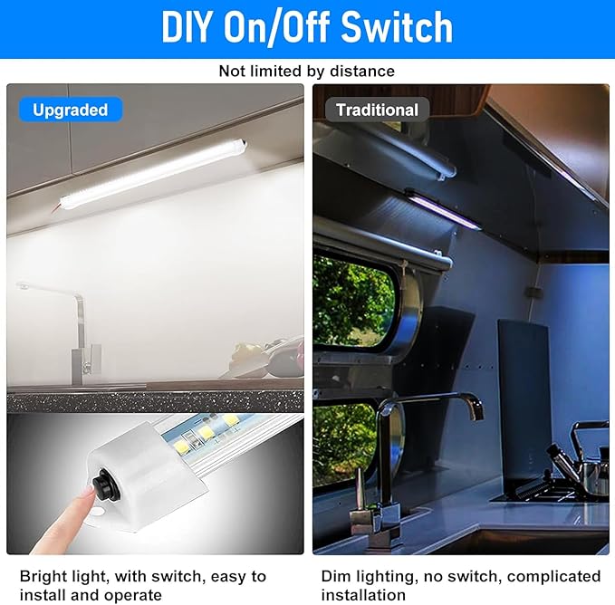 Linkstyle 2PCS 12V Interior LED Light Bar, 48 LEDs Slim Light Strip with Switch, 6500K White Lighting Lamp for Car Truck RV Van Trailer Boat