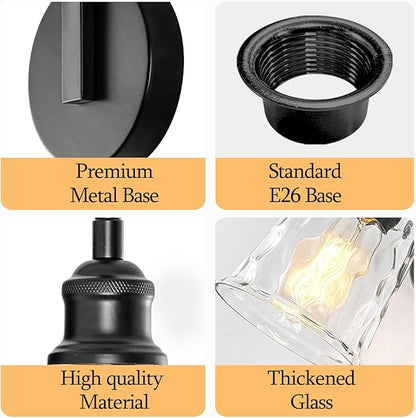 Blck Wall Sconce, Modern Matte Black Sconces Wall Lighting, Vintage Glass Light Fixtures for Bathroom Vanity Mirror Living Room Bedroom Kitchen Hallway Stairway E26 Hardwire