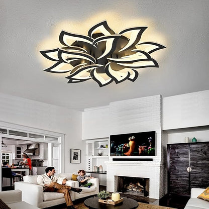 36" Black Modern Geometric Dimmable Ceiling Light Fixture, 15 Leaves Low Profile Flush Mount Ceiling Light for Kitchen, Bedroom, Living Room