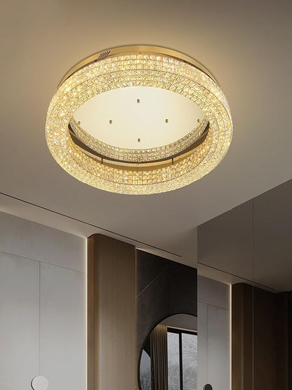 ykolupty 32'' Modern Chandeliers for Living Room Crystal Chandelier Flush Mount Ceiling Light Fixture for Dining Room Living Room Bedroom Dimmable 2700-6000K (Gold Chandelier)